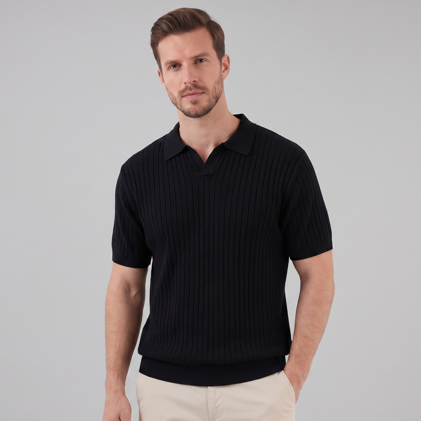 Polo de punto acanalado para hombre con cuello de solapa — informal