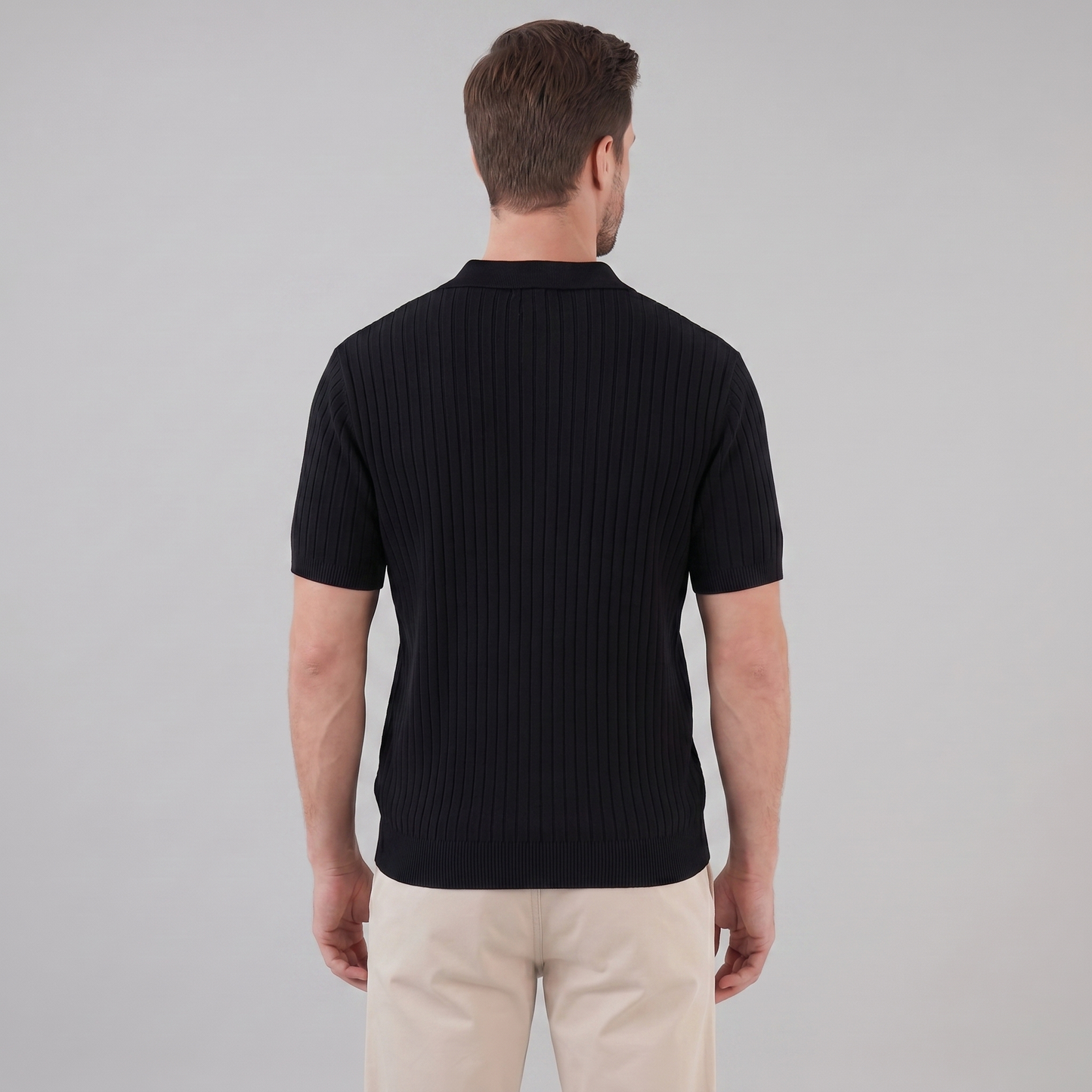 Polo de punto acanalado para hombre con cuello de solapa — informal