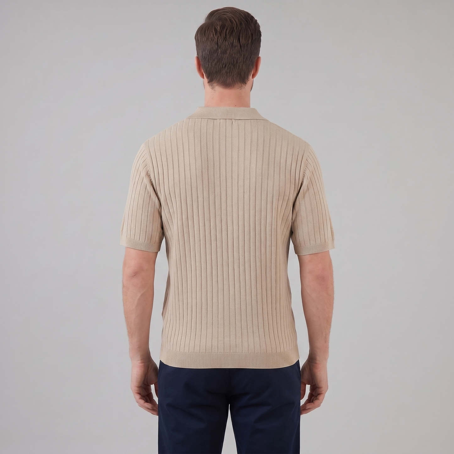Polo de punto acanalado para hombre con cuello de solapa — informal