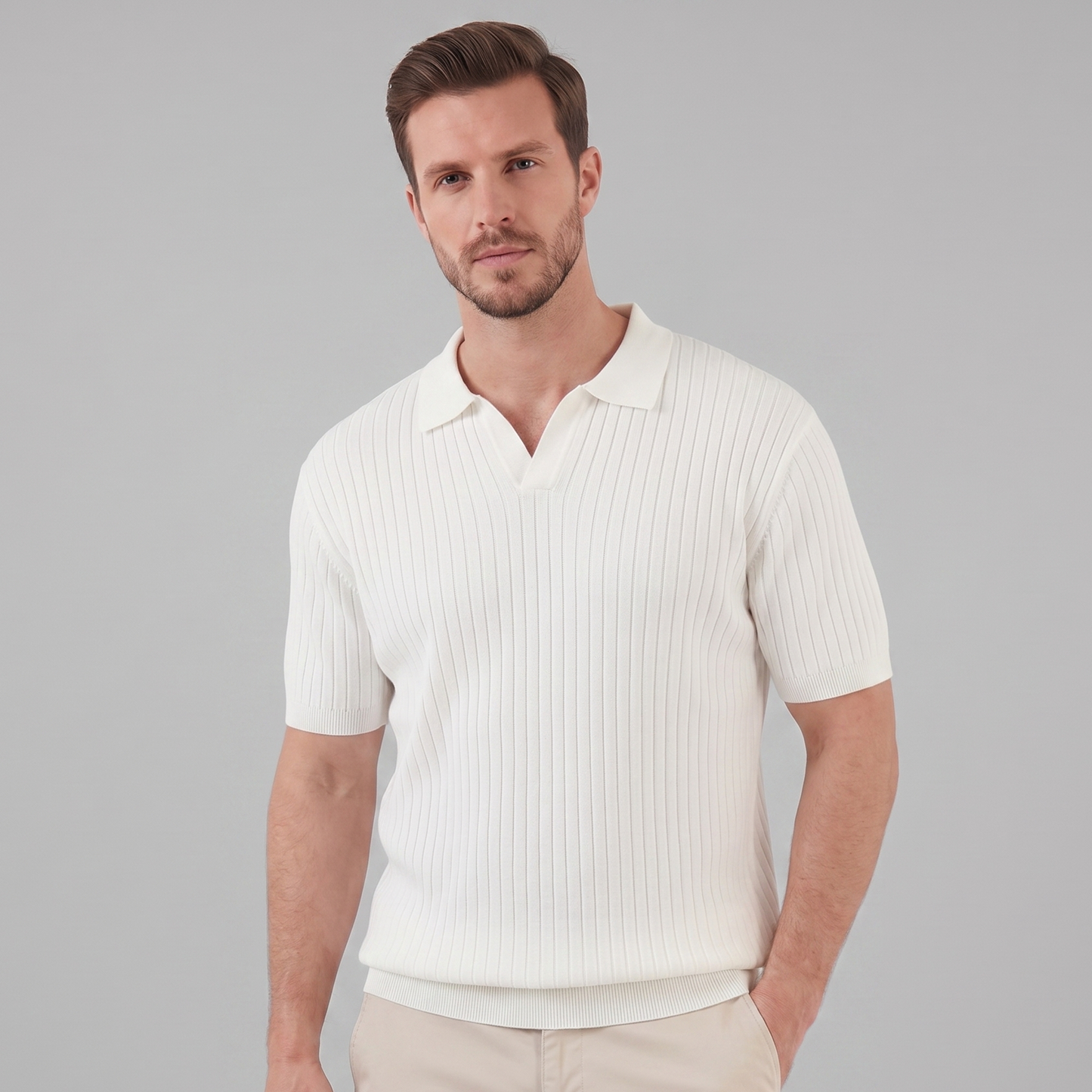 Polo de punto acanalado para hombre con cuello de solapa — informal